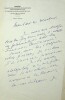 Lettre autographe signée à André Chaumeix. Emile Fabre (1869-1955), écrivain, administrateur de la Comédie-Française, président de la Société des ...