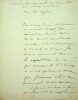 Lettre autographe signée. Hippolyte Bis (1789-1855), écrivain, librettiste, auteur du livre de Guillaume Tell de Rossini.