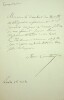 Lettre autographe signée. Oscar Comettant (1819-1898), compositeur, musicologue, voyageur.