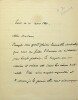 Lettre autographe signée. Adrien Joseph de Gislain de Bontin (1804-1882), homme politique, député, baron de Bontin. 