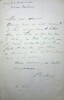 Lettre autographe signée au compositeur Léon Gatayes. Augustine Brohan (1824-1893), actrice, salonnière, maîtresse du futur Napoléon III. 