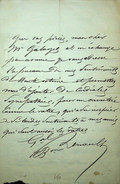 Lettre autographe signée au compositeur Léon Gatayes. Pierre Hippolyte Publius Renault (1807-1870), général de division mort des suites d'une blessure ...