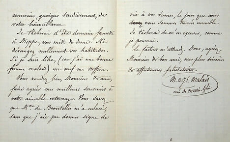 Lettre autographe signée au compositeur Léon Gatayes. Armand-Jean-Edouard Malais (XIXe), prêtre, curé de Martin-Eglise (Seine-Maritime, Normandie, à ...