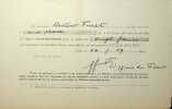 Pièce autographe signée - souscription pour le monument Catulle Mendès. [Monument Catulle Mendès] François Furet (1863-1916), médecin parisien ...