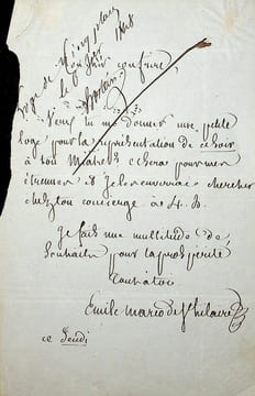Lettre autographe signée à Hippolyte Hostein. Émile Marco de Saint-Hilaire (1796-1887), écrivain, feuilletoniste.