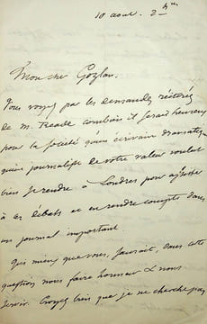 Lettre autographe signée à Léon Gozlan. Auguste Maquet (1813-1888), écrivain, fameux collaborateur d'Alexandre Dumas.