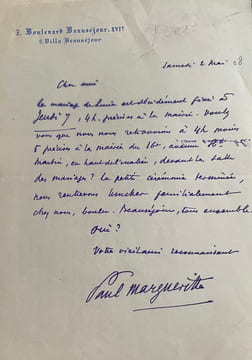 Lettre autographe signée (lot de 5 LAS et CAS). Paul Margueritte (1860-1918), écrivain.
