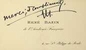 Carte autographe signée. René Bazin (1853-1932), écrivain, membre de l'Académie française.