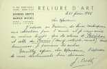 Lettre autographe signée . Georges Cretté (1893-1969), relieur.