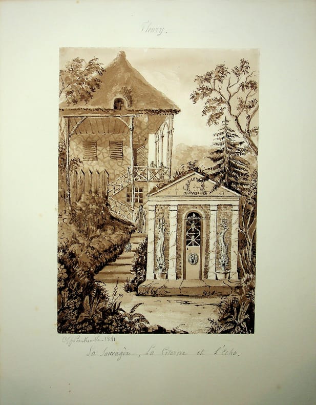 Dessin original - Val Fleury, Fleury sous Meudon, Meudon -  « La Sauvagère, La Citerne et l'Echo ». Charles-Louis-Fleury Panckoucke (1780-1844), ...