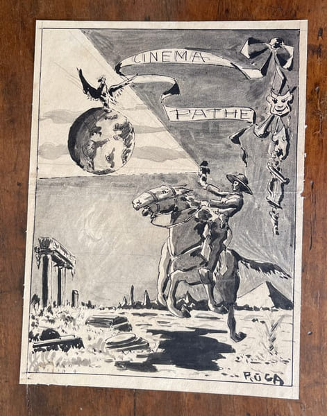  dessin original pour une publicit&eacute;  Path&eacute;.. [Dessin original, Cin&eacute;ma Path&eacute;] P.Oga (?),