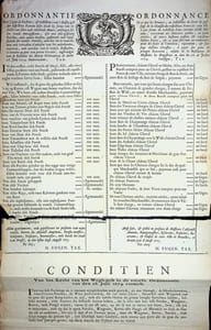 [Bruxelles] Placard de l'ordonnance du 28 juillet 1674 sur les taxes sur le transport de marchandise.