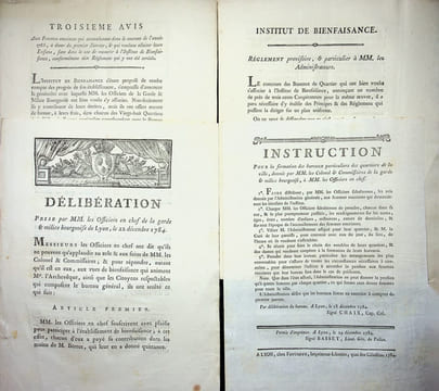 [Lyon, Femmes enceintes, Promotion de l'allaitement, Beaumarchais] Institut de bienfaisance de Lyon - lot de 4 imprimés.. [Lyon, Femmes enceintes, ...