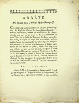 [Lyon, Milice Bourgeoise] Arrêté Du Bureau de la Garde & Milice Bourgeoise.. [Lyon, Milice Bourgeoise] Arrêté Du Bureau de la Garde & Milice ...