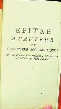 Épître à l'auteur du Colporteur ecclésiastique, par un Avocat sans réplique, membre de l'Académie des Jeux-floraux.. Épître à l'auteur du Colporteur ...