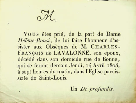 [Grenoble, Isère] Placard funéraire de Charles-François de Lavalonne.. [Grenoble, Isère] Placard funéraire de Charles-François de Lavalonne.