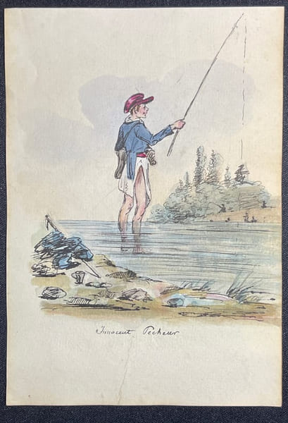 Innocent p&ecirc;cheur. [Dessin romantique] Henry Monnier (1799-1877), 