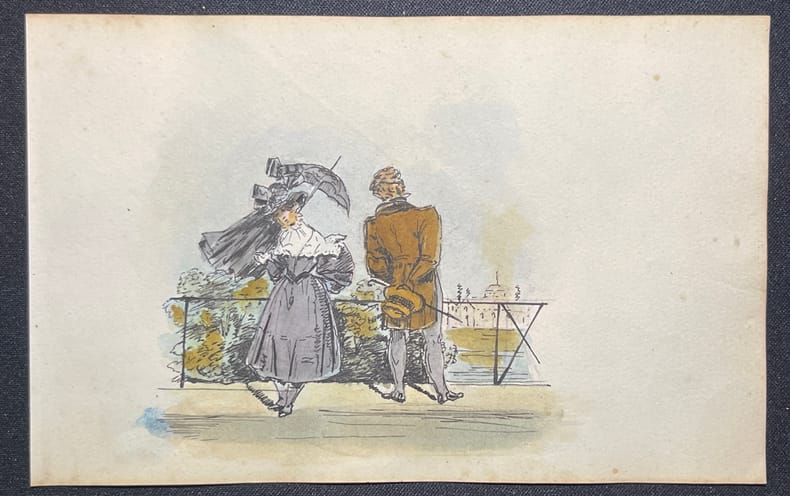  Couple se tournant le dos. . [Dessin romantique] Henry Monnier (1799-1877),