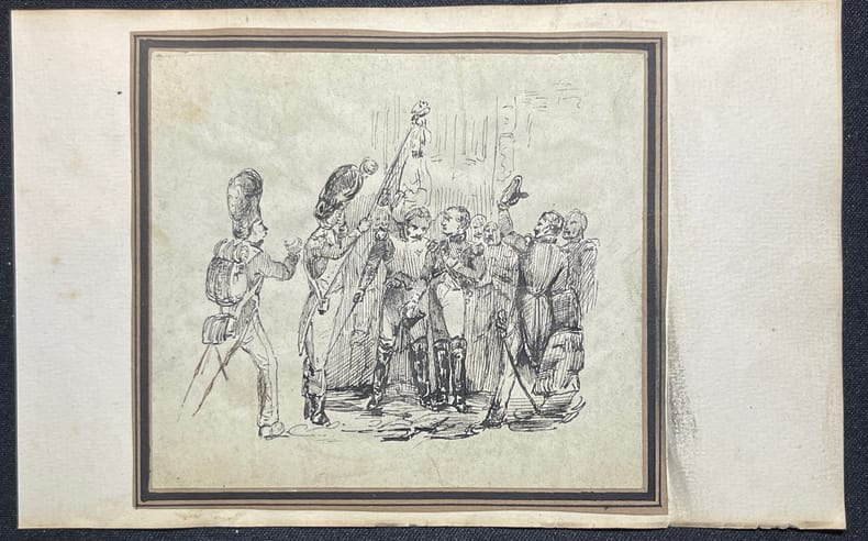 [Dessin romantique] Napol&eacute;on au milieu de ses soldats. . [Dessin romantique] Napol&eacute;on au milieu de ses soldats. 