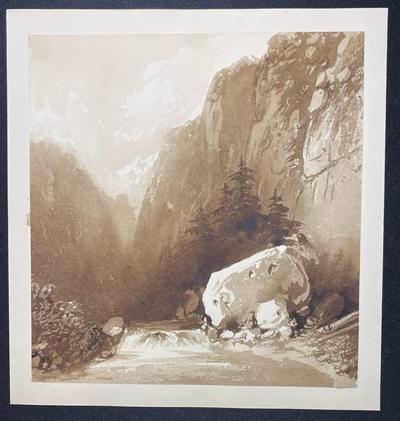 [Dessin romantique] Paysage de montagnes et rivi&egrave;re.. [Dessin romantique] Paysage de montagnes et rivi&egrave;re.