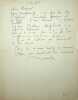 Lettre autographe signée. Raymond Renefer (1879-1957), peintre, illustrateur, graveur.