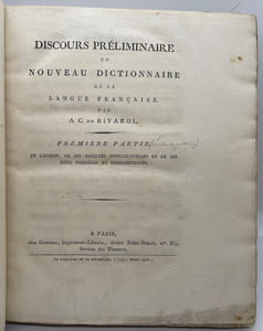 Discours préliminaire du Nouveau Dictionnaire de la langue française [suivi de] De l'Universalité de la langue française. Sujet proposé par l'Académie de Berlin en 1783.