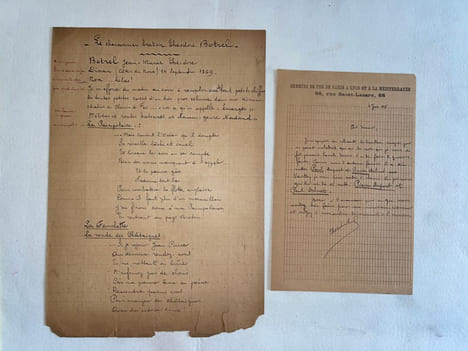 Lettre autographe signée + Pièce autographe signée. Théodore Botrel (1868-1925), célèbre chansonnier breton.