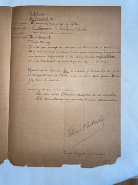 Lettre autographe signée + Pièce autographe signée. Théodore Botrel (1868-1925), célèbre chansonnier breton.