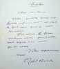 Lettre autographe signée à Jane Catulle Mendès. Roland Dorgelès (1885-1973), écrivain, membre de l'Académie Goncourt.