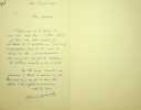 Lettre autographe signée à George-Day. Francis de Miomandre (1880-1959), écrivain, prix Goncourt 1908. 