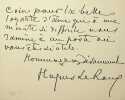 Lettre autographe signée. Hugues Le Roux (1860-1925), écrivain.