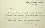 Lettre autographe signée. Pierre Georget La Chesnais (1865-1948), écrivain.