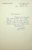 Lettre autographe signée. Jacques Hillairet (1886-1984), historien. 