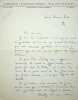 Lettre autographe signée. André Frank (1909-1971), écrivain, homme de théâtre et de télévision. 