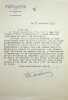 Lettre signée. Maurice Parturier (1888-1980), médecin, spécialiste de Mérimée.