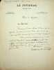 Lettre autographe signée à Jean Ajalbert. Maurice de Waleffe (1874-1946), écrivain, journaliste.