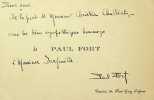 Carte autographe signée. Paul Fort (1872-1960), poète, écrivain.