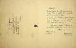 Lettre autographe signée à Frédéric Cuvier. André Dupin dit Dupin ainé (1783-1865), avocat, homme politique, magistrat.