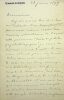 Lettre autographe signée à Maurice de Fleury . Gabriel Faure (1877-1962), poète, écrivain.