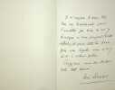 Lettre autographe signée à Maurice de Fleury . René Doumic (1860-1937), écrivain, membre de l'Académie française.