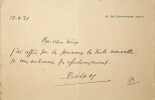 Lettre autographe signée à Jean de Fleury. Michel-Maurice Lévy (1883-1965), compositeur, pianiste, chef d'orchestre.