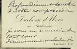 Carte autographe à Maurice de Fleury. Anne de Rochechouart de Mortemart, duchesse d'Uzès (1847-1933), première femme à obtenir le permis de conduire, ...
