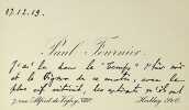 Carte autographe signée à Maurice de Fleury. Paul Fournier (1853-1935), historien du droit. 