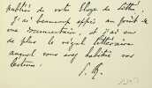 Carte autographe signée à Maurice de Fleury. Paul Fournier (1853-1935), historien du droit. 