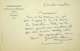 Lettre autographe signée à Maurice de Fleury. Juliette Adam (1836-1936), écrivain, salonnière.