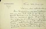 Lettre autographe signée à Maurice de Fleury. Juliette Adam (1836-1936), écrivain, salonnière.