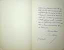 Lettre autographe signée à Alfred Michiels. Jules Claretie (1840-1913), écrivain, administrateur général de la Comédie-Française.