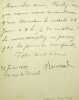 Lettre signée à Charles-Victor Daremberg. Charles Bouchard (1837-1915), médecin, biologiste, anatomo-pathologiste.