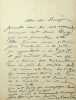 Lettre autographe signée à Bocage. François Ponsard (1814-1867), poète, écrivain, membre de l'Académie française. 