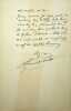 Lettre autographe signée. Léon Laurent-Pichat (1823-1886), poète, écrivain, homme politique. 